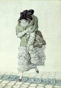 Modeplatte, die eine Dame zeigt, die einen Abwasserstrom überquert, 1811 von French School