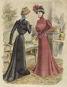 Modeplatte, im Wohnzimmer, Illustration aus La Nouvelle Mode, 1897 (Farbstich) von French School