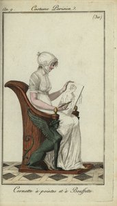 Modische Frau mit Kornett-Hut in einem Kunstkurs