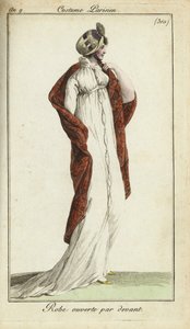 Modische Frau mit Strohhut, Kleid und Schal von French School