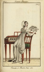 Modische Frau spielt Cembalo von French School
