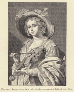 Frau spielt Viola, nach einem Stich von Leblond, 17. Jahrhundert (Stich) von French School