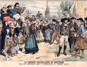 Fest zur Erhaltung der traditionellen bretonischen Tracht. Der Regionalkongress in der Bretagne. Eine malerische Feier zur Bewahrung der bretonischen Tracht. Illustration für Le Petit Journal