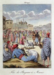 Fete du Beyram (Aid) und Opfer des Schafes in Marokko - in „Habits et coutumes des peuples“, ed. Hocquart, Paris von French School