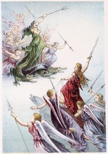 Kampf zwischen bösen und guten Geistern des Meeres - in „Reise zum Meeresgrund“ von H. de la Blanchère. Paris, ed. Jouvet et Cie, sd. 1880. von French School