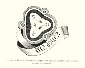 Figuren der Dreifaltigkeit, nach einem Wandgemälde der Kathedrale von Saint-Pol-de-Leon (Gravur) von French School