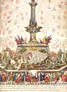 Feuerwerk vor dem Hôtel de Ville in Paris zur Feier des Friedens von Versailles, 14. Dezember 1783 von French School