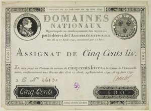 Fünfhundert-Livres-Banknote, 19. Juni 1791