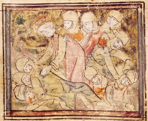 Fol.136v Wie Karl der Große (742-814) Roland tot fand, aus den Grandes Chroniques de France, 1375-79 von French School