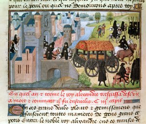 Wie Alexander der Große starb und begraben wurde, aus dem Manuskript von Jean Vauquelin, aus der Histoire du Grand Alexandre, 1460