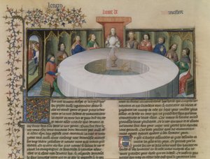Fr.120 f.524v Die Ritter der Tafelrunde aus der Geschichte von Lancelot, aus La Quite de Saint Graal