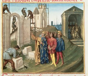 Bau der Kirche in Aachen durch Karl den Großen (742-814) von French School