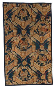 Fragment eines heraldischen Wandteppichs, Darstellung der Wappen von Beaufort, Turenne und Comminges, hergestellt in Paris oder Arras