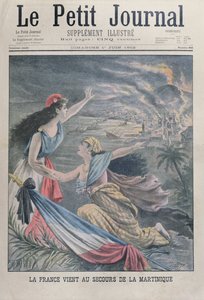 Frankreich hilft Martinique nach dem Ausbruch eines Vulkans, Montagne Pelée, auf Martinique, aus Le Petit Journal, 1. Juni 1902 von French School