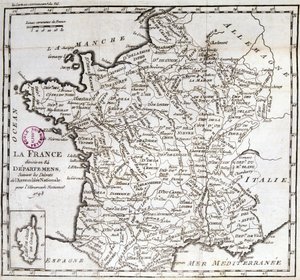 Frankreich in 84 Departements unterteilt nach den Dekreten der Nationalversammlung von 1793