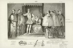 Franz II. von Frankreich informiert die Abgeordneten des Parlaments, dass er seine Onkel, den Herzog von Guise und Charles, Kardinal von Lothringen, zu seinen Regenten gewählt hat, 1559 von French School