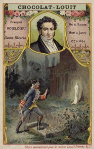 Francois-Adrien Boieldieu, französischer Komponist, und eine Szene aus seiner Oper La Dame Blanche