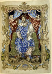 Franz I. auf seinem Thron in Zeremonialkleidung von French School