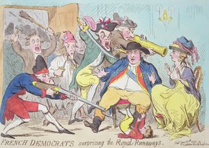 Französische Demokraten überraschen die königlichen Flüchtlinge, 1794 (Farbstich)