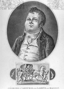 Französische Revolution: Georges Cadoudal (genannt Larive, genannt Masson), ein französischer Verschwörer, der einer der Anführer der Chouans war und zwei Anschläge gegen Bonaparte organisierte, wurde am 25. Juni 1804 hingerichtet - Gravur, Sammlung Museum