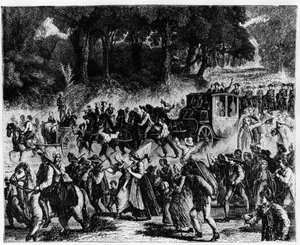 Französische Revolution: die Ankunft der königlichen Familie (Louis XVI und Marie Antoinette) in Paris, 5. Oktober 1789 - Gravur