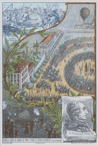Französischer Ballonfahrer Jacques Charles startet den ersten Wasserstoffballon vom Champ de Mars, Paris, 27. August von French School