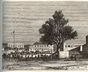 Französische Kolonien in Afrika - Place du Gouvernement in Gorée - Gravur in „La France illustrée: Geographie, Geschichte, statistische Verwaltung“ von V.A. Malt-Brown. 1884 von French School