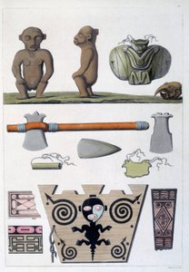 Französische Kolonien: Objekte der Arawak, die ersten Bewohner von Martinique in den Westindischen Inseln. Gravur des 19. Jahrhunderts von French School