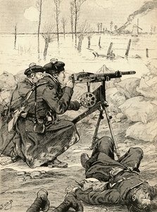 Französisches Maschinengewehrteam in der Schlacht von Yser, Belgien