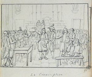 Französische Revolution: Einberufungsszene in der Bretagne im Jahr 1793. Paris, Musée Carnavalet