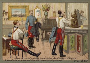 Französische Soldaten mit Hosenträgern von French School