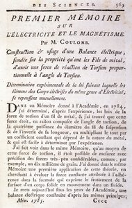 Frontispiz des Buches „Erstes Memoir über Elektrizität und Magnetismus“ von Coulomb von French School