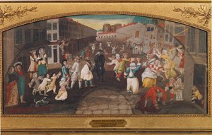 Spaß und Spiele in den Straßen von Paris - Rue St. Antoine (Gemälde auf Leinwand) von French School