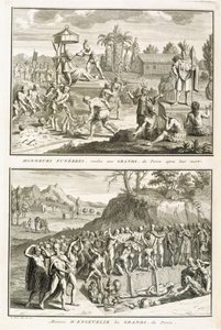 Begräbnisriten und die Art der Bestattung von Herren nach ihrem Tod in Peru, Illustration aus Religiöse Zeremonien und Bräuche, graviert von Bernard Picart (1673-1733) 1722