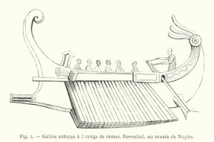 Antike Galeere mit 3 Ruderreihen, Basrelief, im Museum von Neapel von French School
