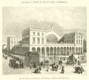 Bahnhof der Eisenbahn von Paris nach Straßburg (Gravur) von French School