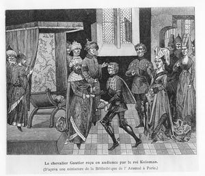 Gautier wird von König Koloman von Ungarn empfangen (Gravur) von French School