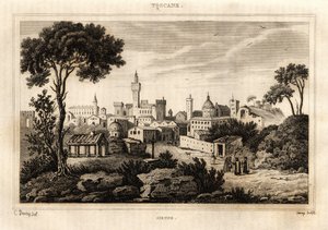 Gesamtansicht von Siena in der Toskana, Gravur von C. Deveze in „Italien pittoresk“, Amable Coste Herausgeber