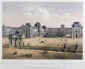 Gesamtansicht des neuen Louvre: Arc du Carrousel - Gravur des 19. Jahrhunderts