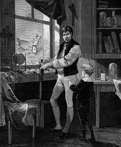 George Stephenson, britischer Ingenieur (1781-1848) mit seinem Sohn. von French School