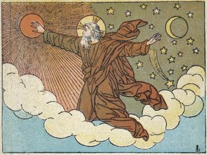 Gott: 4. Tag der Schöpfung - in „Heilige Geschichte in 120 Bildern“, ed. Maison de la Bonne Presse, Paris