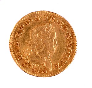 Goldener französischer Louis, Regierungszeit von König Louis XV (1715-1774) 1723. Durchm. 2,3 cm Neapel, Archäologisches Museum von French School