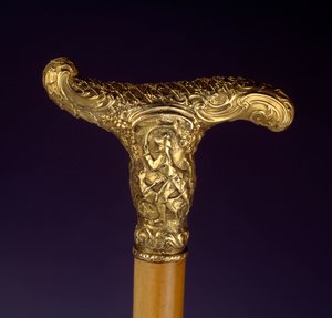 Goldener Silberstockgriff. Jagdszene