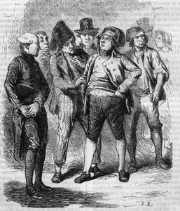 Goriot war während der Revolution Präsident seiner Sektion. Gravur Mitte des 19. Jahrhunderts. Illustration für „Der Vater Goriot“ von Honore de Balzac (1799-1850).