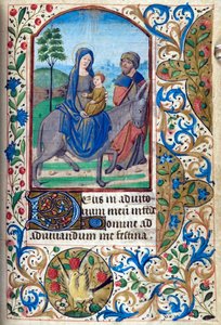 H/L-3-3 fol. 74r Flucht nach Ägypten, aus Stundenbuch, Gebrauch von Paris, Mitte des 15. Jahrhunderts