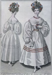 Frisur mit einem Kranz aus Wildblumen, Paris, 1829 (Farbstich) von French School