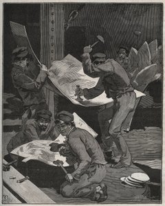 Hämmern und Zusammenbau von Teilen der Freiheitsstatue von Frédéric Auguste Bartholdi (1834-1905). Gravur von 1880 in 