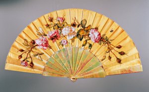 Handfächer mit Rosen und Insekten, Seide und Perlmutt, erstellt von Felix Alexandre, Paris, ca. 1870 von French School