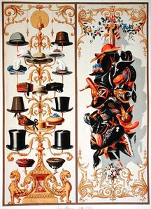 Hüte, Tafel aus einem Lehrbuch für Werbekünstler von French School