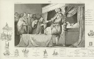 Heinrich III. von Frankreich auf seinem Sterbebett, 1589 von French School